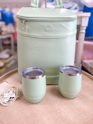 Sage Green Insulated Cooler Backpack W/ 2 Insulated Cups Gift Set