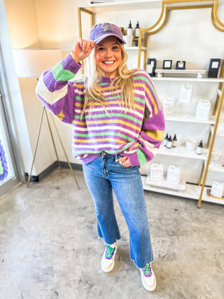 Striped Mardi Gras Colors Sweater