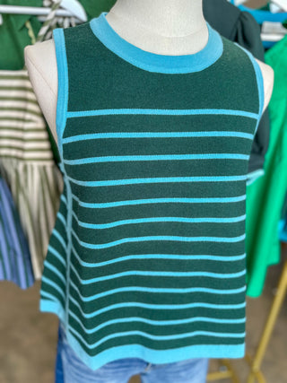 Hunter Green Autumn Breeze Striped Knit Tank Top
