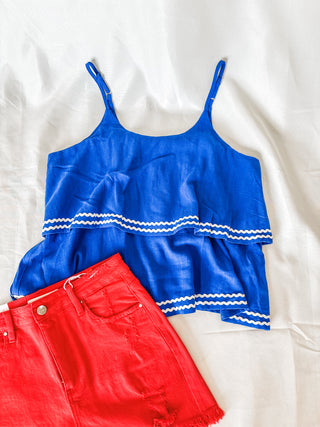 Blue Double Layer Ric Rac Trim Cami Top