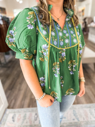Green Tuscan Bloom Blouse