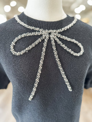 Black Glitz & Grace Beaded Crystal Bow Sweater
