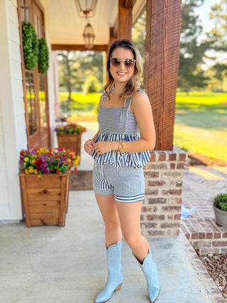 Navy Boardwalk Beauty Peplum Shorts Set