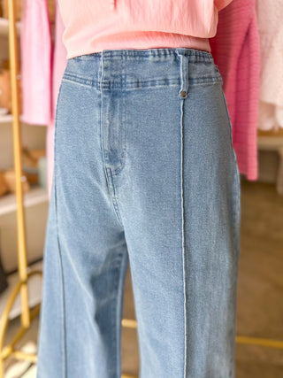 Light Denim Everyday Wide Pleated Pants