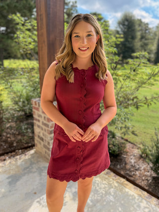 Wine Sweet Detail Scallop Trim Mini Dress