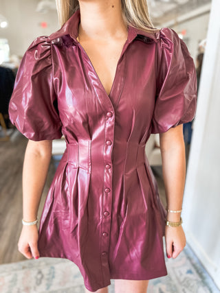 Burgundy Fifth Avenue Leather Mini Dress