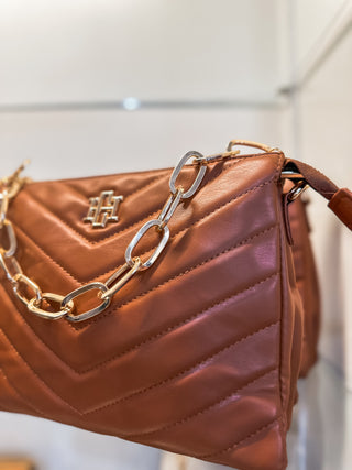 Saddle Brown Ariana V-Quilted Crossbody
