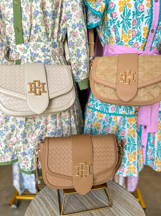 Woven Almond Griffin Crossbody Bag | Caroline Hill