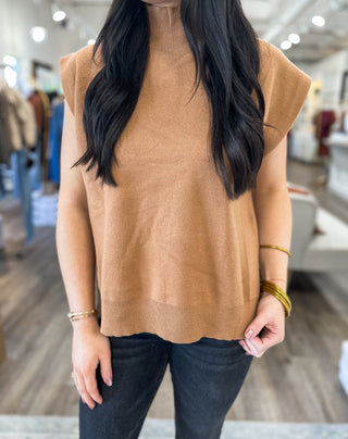 Camel Fall Forward Sleeveless Sweater