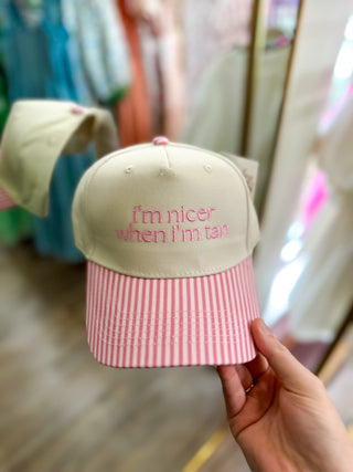 I'm Nicer When I'm Tan Pink Stripe Trucker Hat