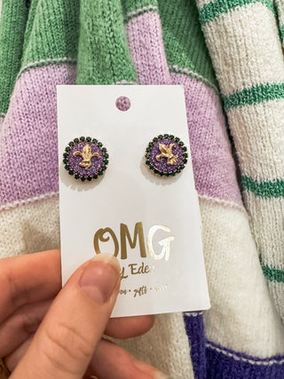 Fleur-De-Lis Button Stud Mardi Gras Earrings