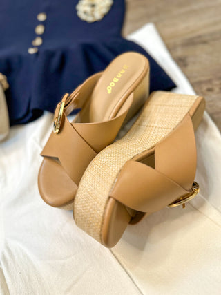 Tan Hampton Raffia Slip on Wedge