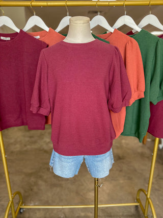 Wine Go-To Knit Short Sleeve Top