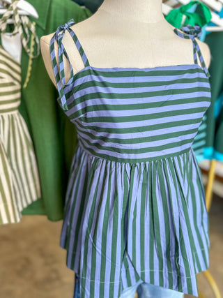 Hunter Green & Blue Striped Sweet Little Tank Top