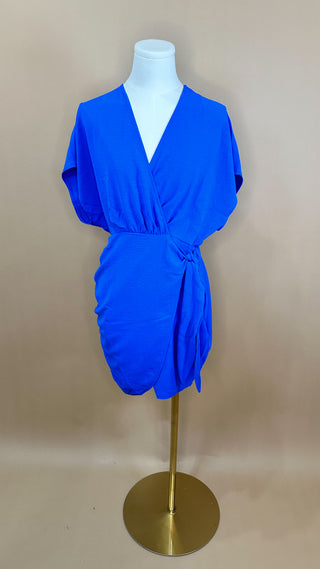 Royal Blue Tie Waist V-Neck Dress