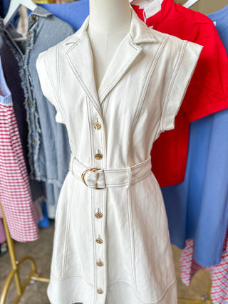 The Off White Buttoned Up Beauty Mini Dress