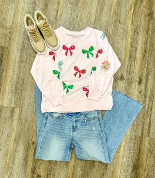 Perfect For the Party Bow Sequin Sweatshirt