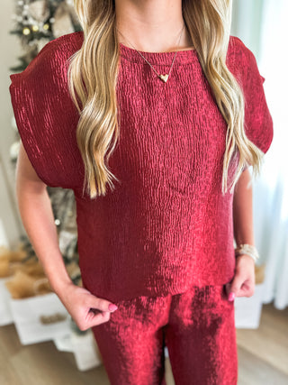 Burgundy Textured Holiday Spirit Pants Set