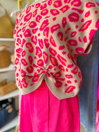 Pop of Pink Leopard Sleeveless Sweater