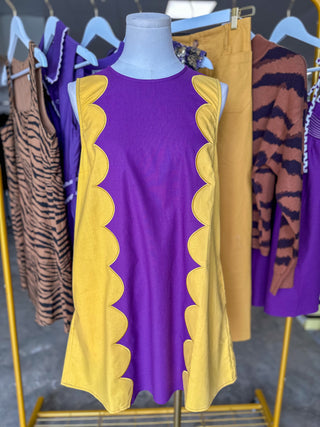 Purple & Gold Saturday In The South Scallop Panel Mini Dress