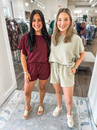 Burgundy Easy Breezy Textured Knit Shorts SET