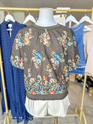 Brown Garden Tapestry Embroidered Top