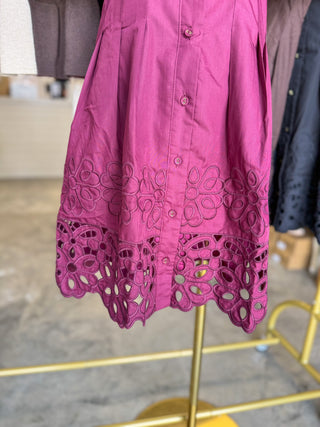 Wine Millie Cutwork Mini Dress