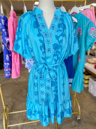 Chambray Summer In Santorini Floral Belted Mini Dress