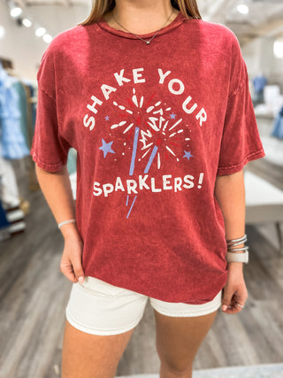 Red Shake Your Sparklers Mineral Wash Top