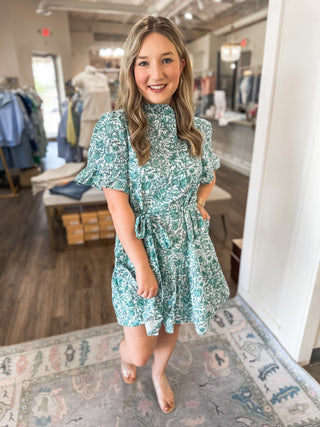 Deep Green Colette Feminine Ruffle Collar & Sleeves Mini Dress