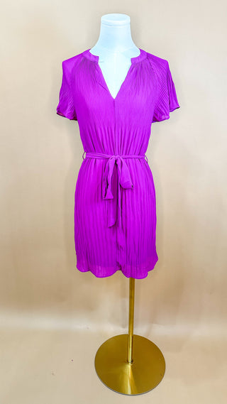 Magenta Purple Flounce Pleated Dress