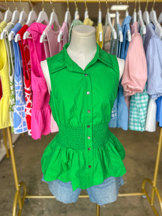 Green Sweet Scalloped Peplum Top