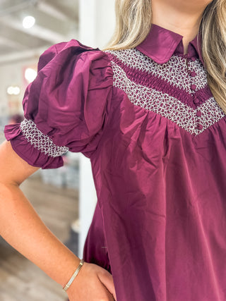 Georgia Plum Smocked Mini Dress