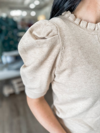 Taupe Feminine Edge Puff Sleeve Sweater