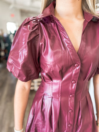 Burgundy Fifth Avenue Leather Mini Dress