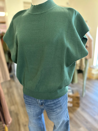 Hunter Green That Girl Knit Mock Neck Top