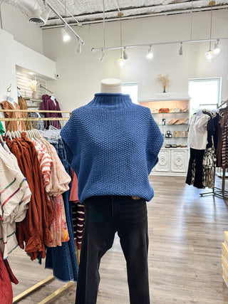 Dusty Blue Knit Drop Shoulder Sweater Top