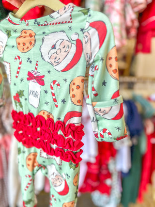 Christmas Santa Cookie Print Girl Footie