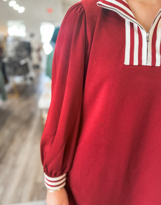 Red Varsity Spirit Zip Long Sleeve Dress