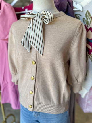The Audrey Tie Neck Short Sleeve Sweater