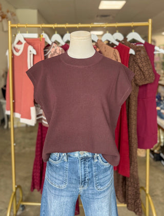 Brown Simple Staple Ribbed Top