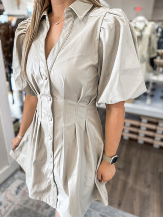 Cream Fifth Avenue Leather Mini Dress