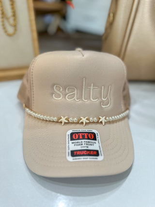 Tan Salty Trucker Hat W/ Pearl & Starfish Hat Charm