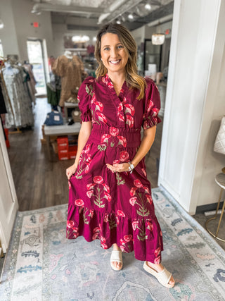 Cranberry Flora Midi Dress
