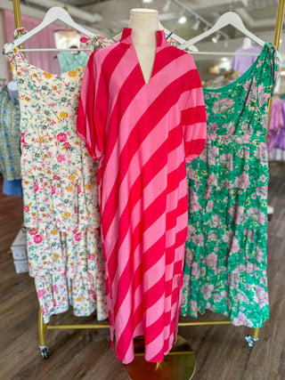 Pink & Red Lucky You Stripe Midi Dress
