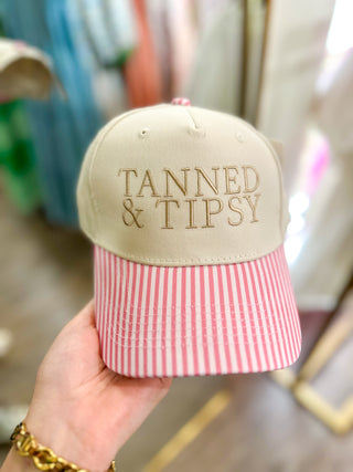Tanned & Tipsy Light Pink and Pink Stripe Trucker Hat