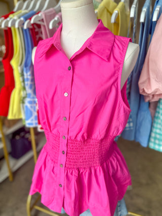 Hot Pink Sweet Scalloped Peplum Top