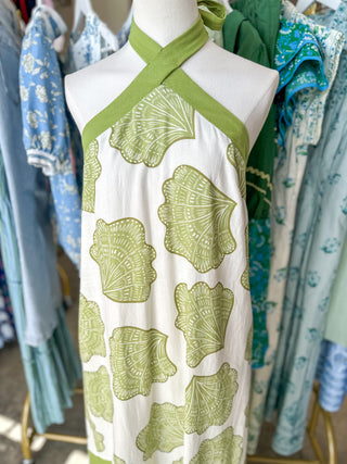 Green Seashell Daydream Halter Top Midi Dress