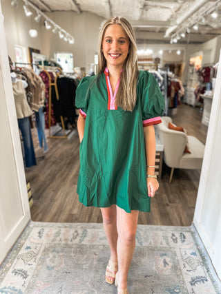 Hunter Green Ellis Contrast Mini Dress