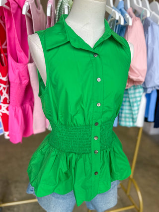 Green Sweet Scalloped Peplum Top